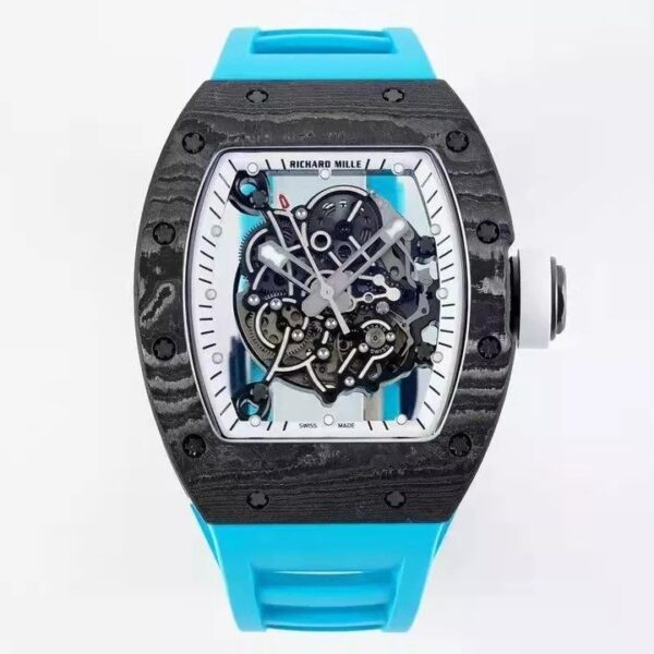 RM055 Skeleton White Dial Black Bezel Blue Rubber Strap ZF RMUL2